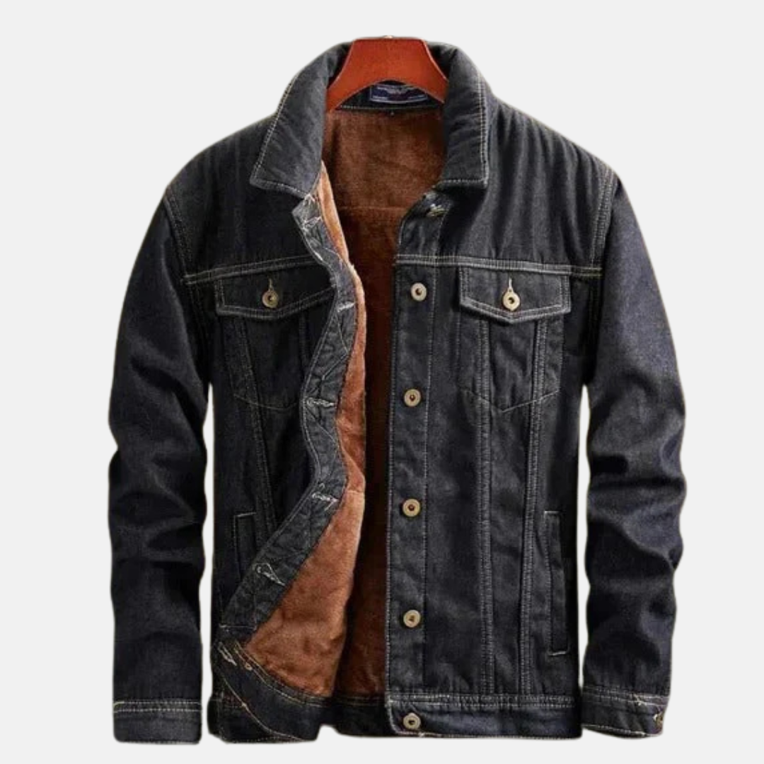 HerrJacka i Denim – Avslappnad Passform – Sherpafodrad – Knäppning – Bröstfickor
