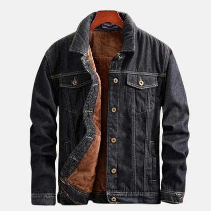 HerrJacka i Denim – Avslappnad Passform – Sherpafodrad – Knäppning – Bröstfickor