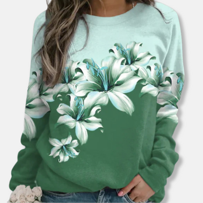 Damtröja – Avslappnad Passform – Blommigt Tryck – Lång Ärmar – Mjuk Bomull
