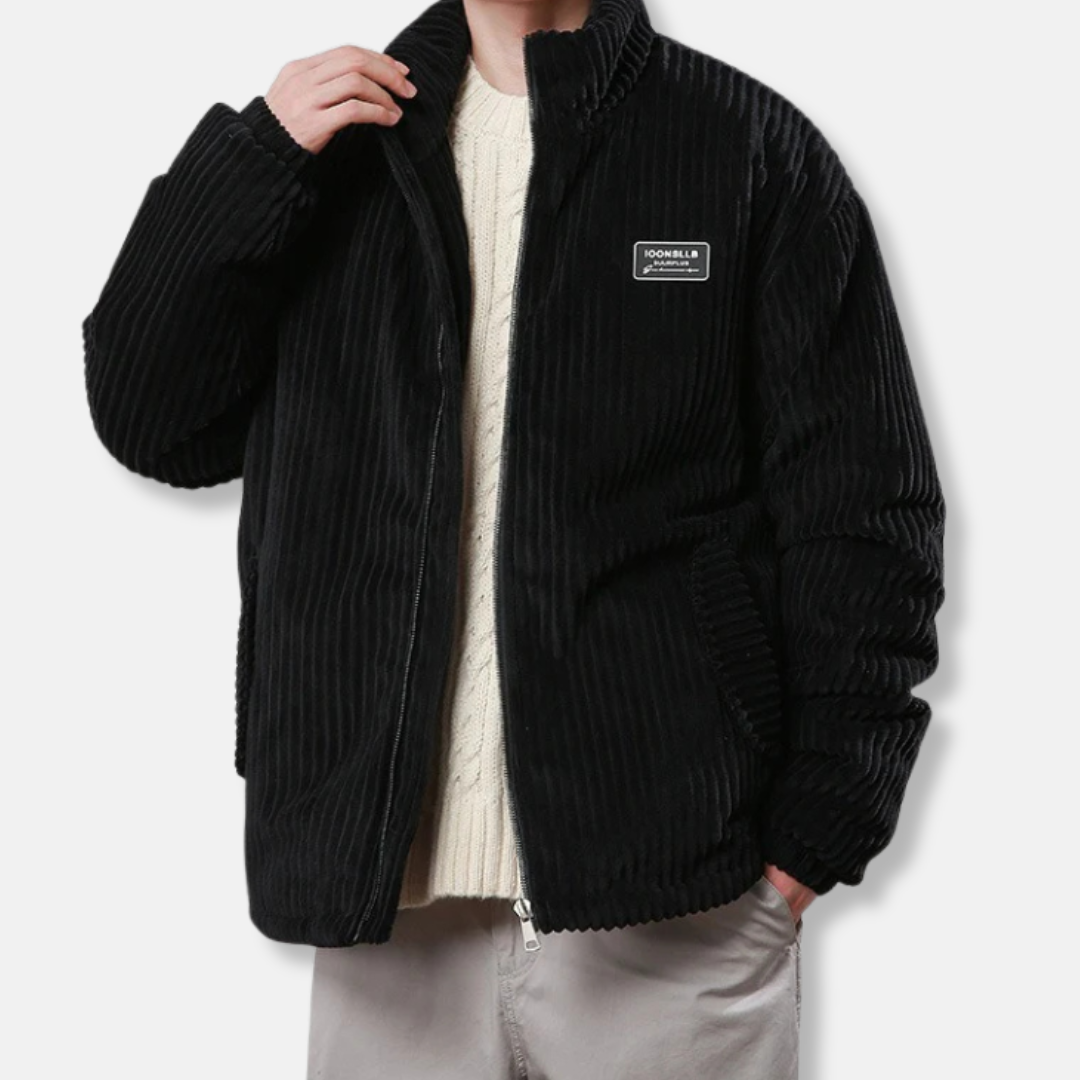Herrjacka – Corduroy – Avslappnad Passform – Ståkrage – Elastisk Kant – Vadderad