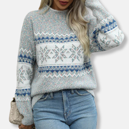 Damtröja – Oversized passform – Fair Isle-mönster – Stickad ull – Hög krage