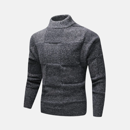 Herrtröja – Slim Fit – Ullblandning – Halvhög Krage – Rutmönstrad Struktur