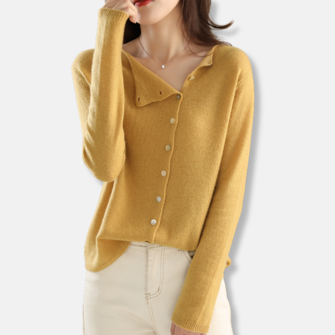 Damkofta – Ullmix – Avslappnad Passform – Asymmetrisk Knäppning – Långa Ärmar