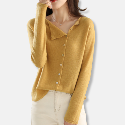 Damkofta – Ullmix – Avslappnad Passform – Asymmetrisk Knäppning – Långa Ärmar