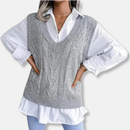 Damväst Stickad – Avslappnad Passform – Kabelstickad – V-ringning – Lagervänlig