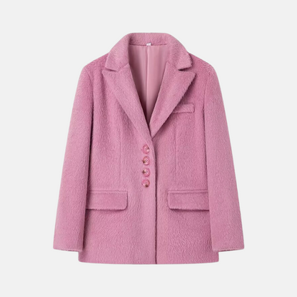 Dam Blazer – Oversized Passform – Mjuk Textur – Kavajslag – Klaffickor