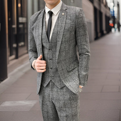 Herrkostym 3-delad – Slim Fit – Ullblandning – Rutmönster – Formell Stil