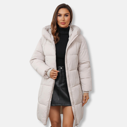 Damjacka med Huva – Slim Fit – Vadderad Quiltad – Mellanlång – Dragkedja Fram