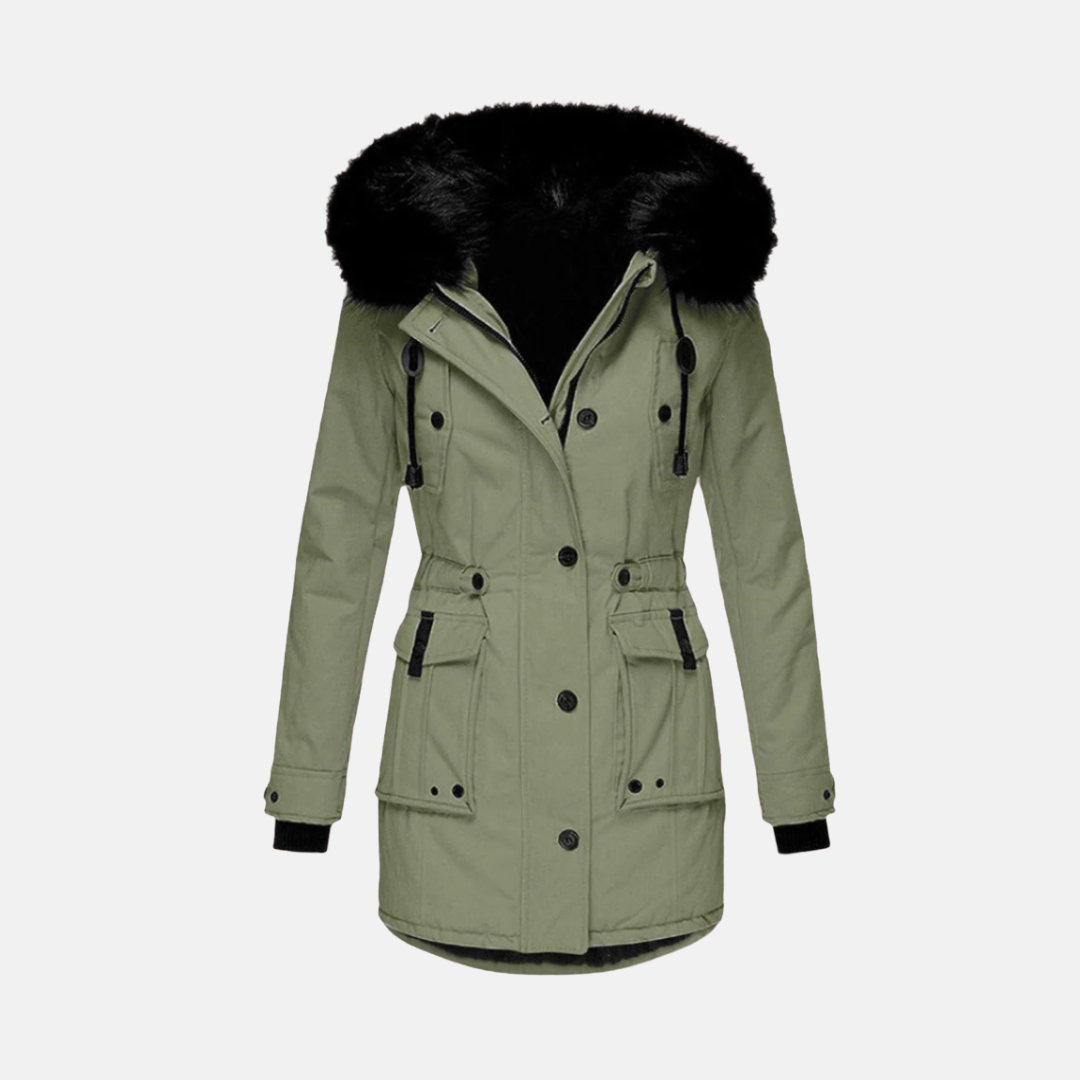 Damjacka – Figursydd Passform – Vattentät – Huva med Fuskpäls – Medellång