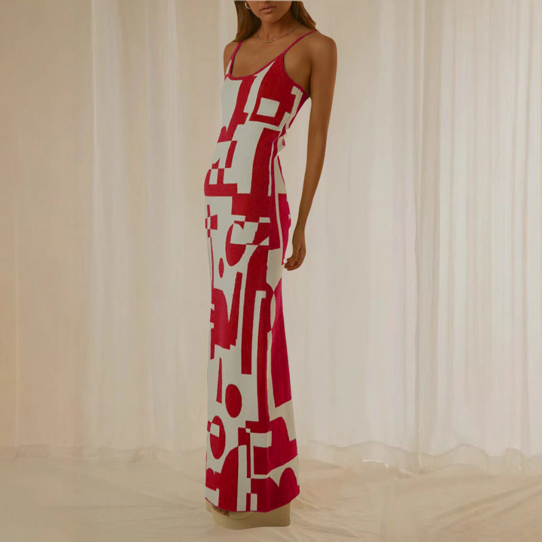 Klänning dam – Maxi Bodycon – Spagettiband – Abstrakt mönster – Stretchtyg
