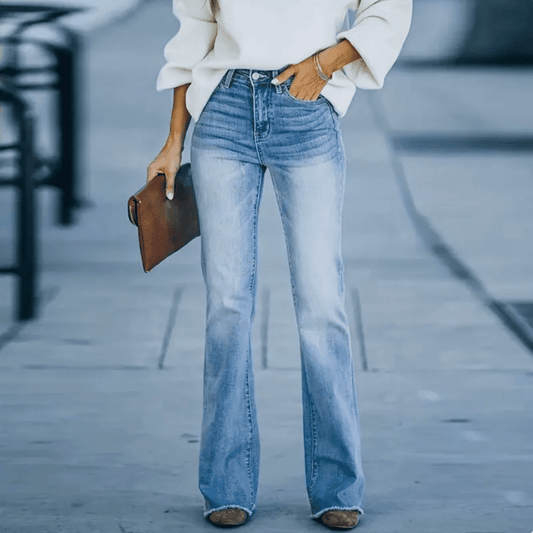 Dam Jeans – Hög Midja – Slim Fit – Utsvängda Ben – Stretch Denim – Boho Stil
