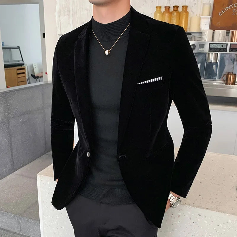 Herrkavaj – Slim Fit – Sammetstextur – Enkelknäppning – Formell Struktur