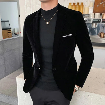 Herrkavaj – Slim Fit – Sammetstextur – Enkelknäppning – Formell Struktur
