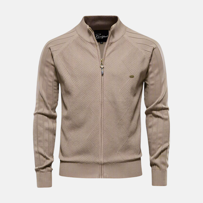 Herrjacka Stickad – Regular Fit – Strukturerad Textur – Hög Krage – Dragkedja