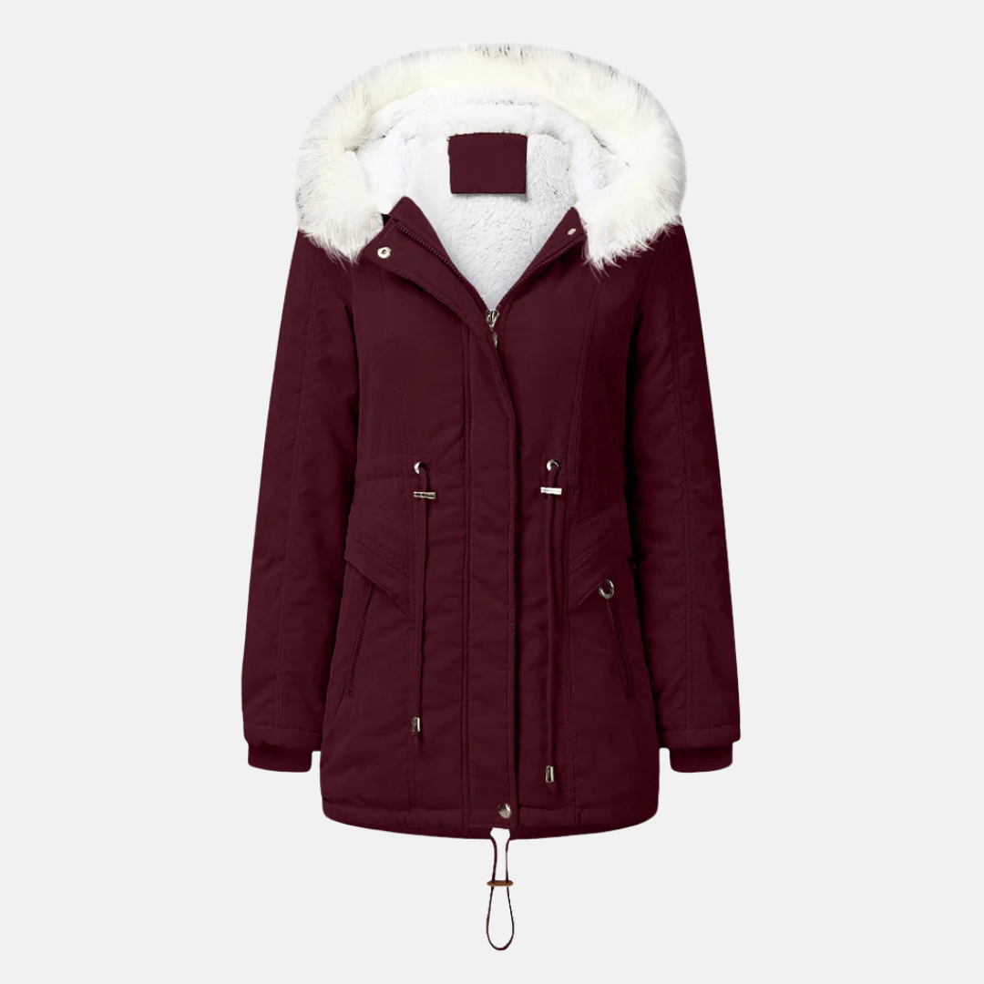 Damjacka – Mellanlång – Vadderad – Fleecefodrad – Dragsko i Midjan – Fuskpälsluva