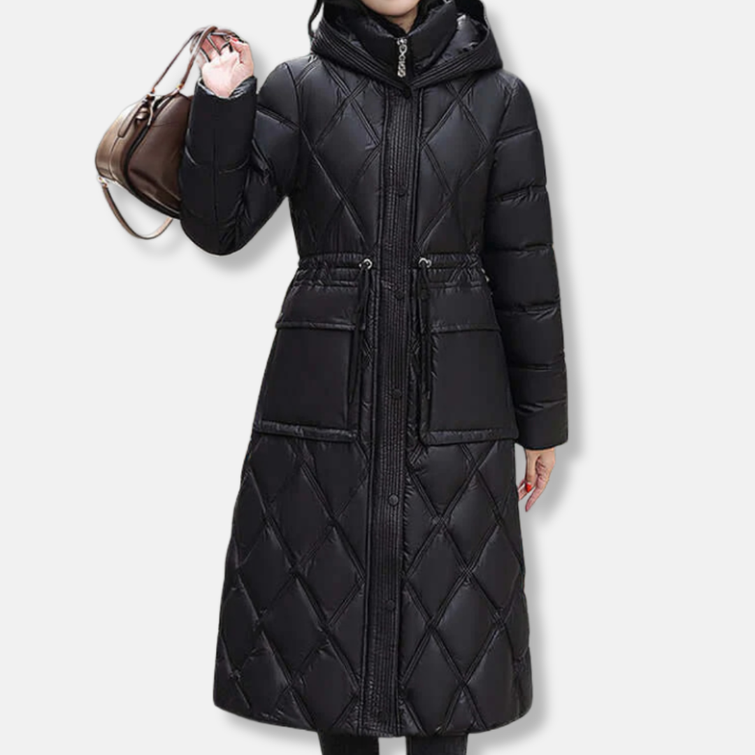 Damjacka – Vadderad Knälång – Vattenavvisande – Huva – Quiltad med Tryckknappar