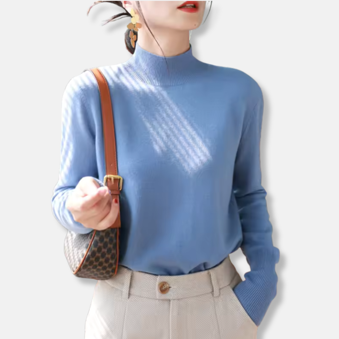 Damtröja – Slim Fit – Lättstickad – Polokrage – Ribbad ärmslut