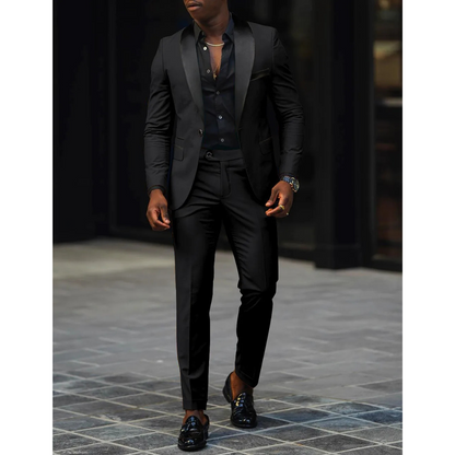 Herrkostym – Slim Fit – Satinkrage – Tvådelad Dress för Formella Tillfällen