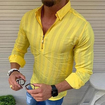 Herrskjorta - Slim Fit - Långärmad med Dragkedja - Stilren och Bekväm