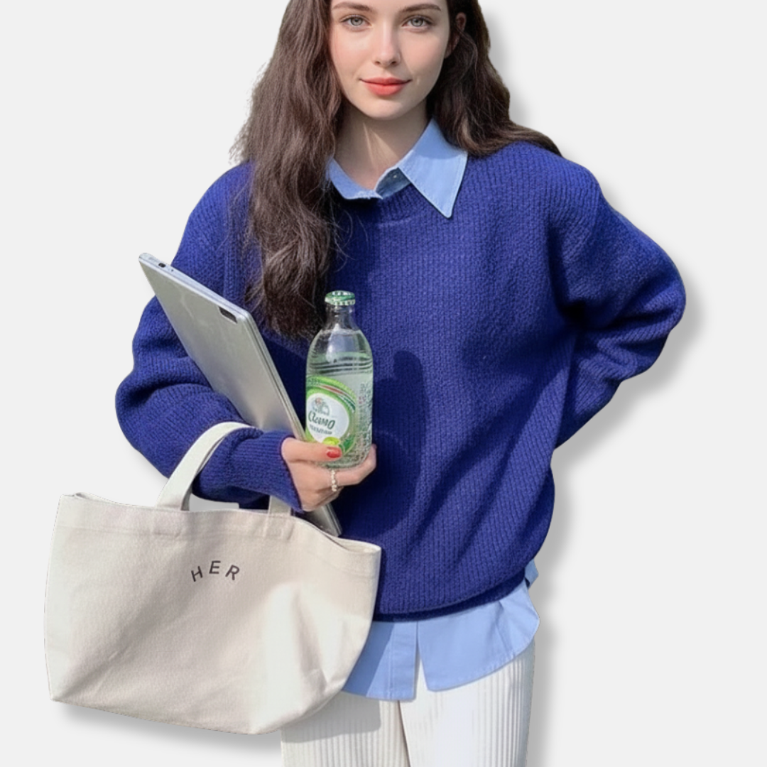 Damtröja – Oversize Passform – Mjuk Stickad – Ribbad Kant – Avslappnad Stil