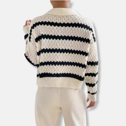 Damtröja – Avslappnad Passform – Pikékrage – Andningsbar Mjukstickad Design