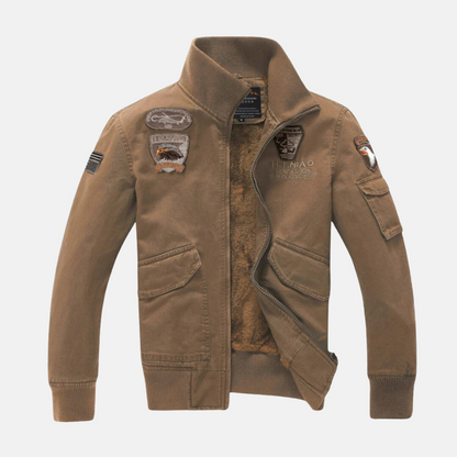 Herr Bomberjacka – Slim Fit – Broderade Patchar – Mjukt Foder – Ribbade Detaljer