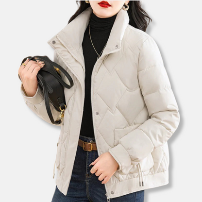 Damjacka – Vadderad Quiltad – Normal Passform – Hög Krage – Justerbar Dragsko – Fickor