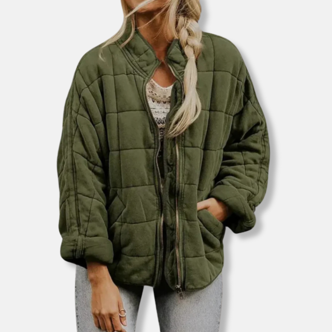 Dam Quilted Jacka – Oversized Passform – Ståkrage – Hellång Dragkedja – Lång Ärmar