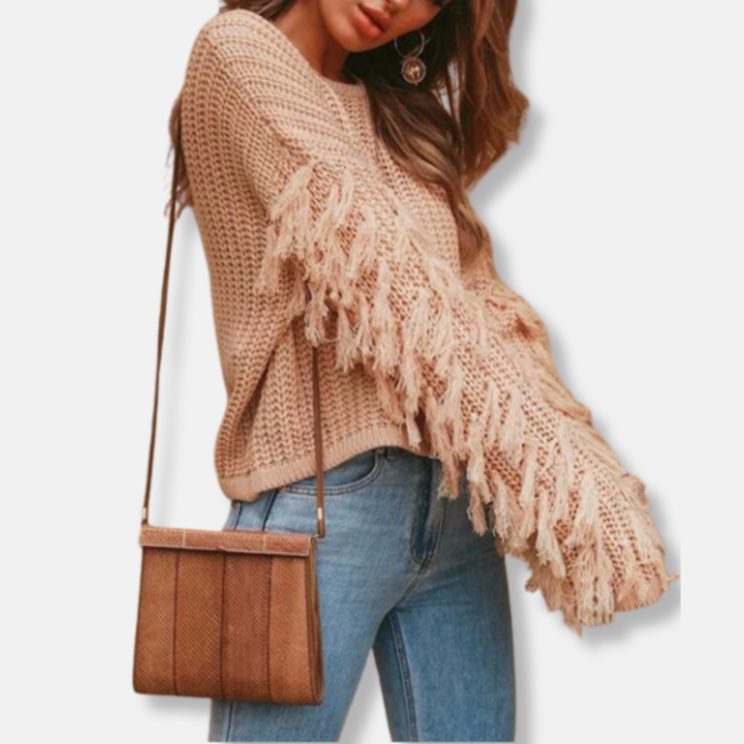 Damtröja – Chunky Stickning – Avslappnad Passform – Fransdetalj – Droppad Axel
