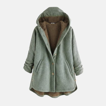 Damjacka – Oversize Passform – Fleecefodrad – Huva – Knäppning – Tunikalängd