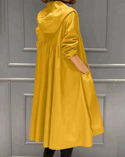 Damjacka – Vattentät – Avslappnad Passform – Knälång – Huva – Lång Ärmslut – Dragkedja