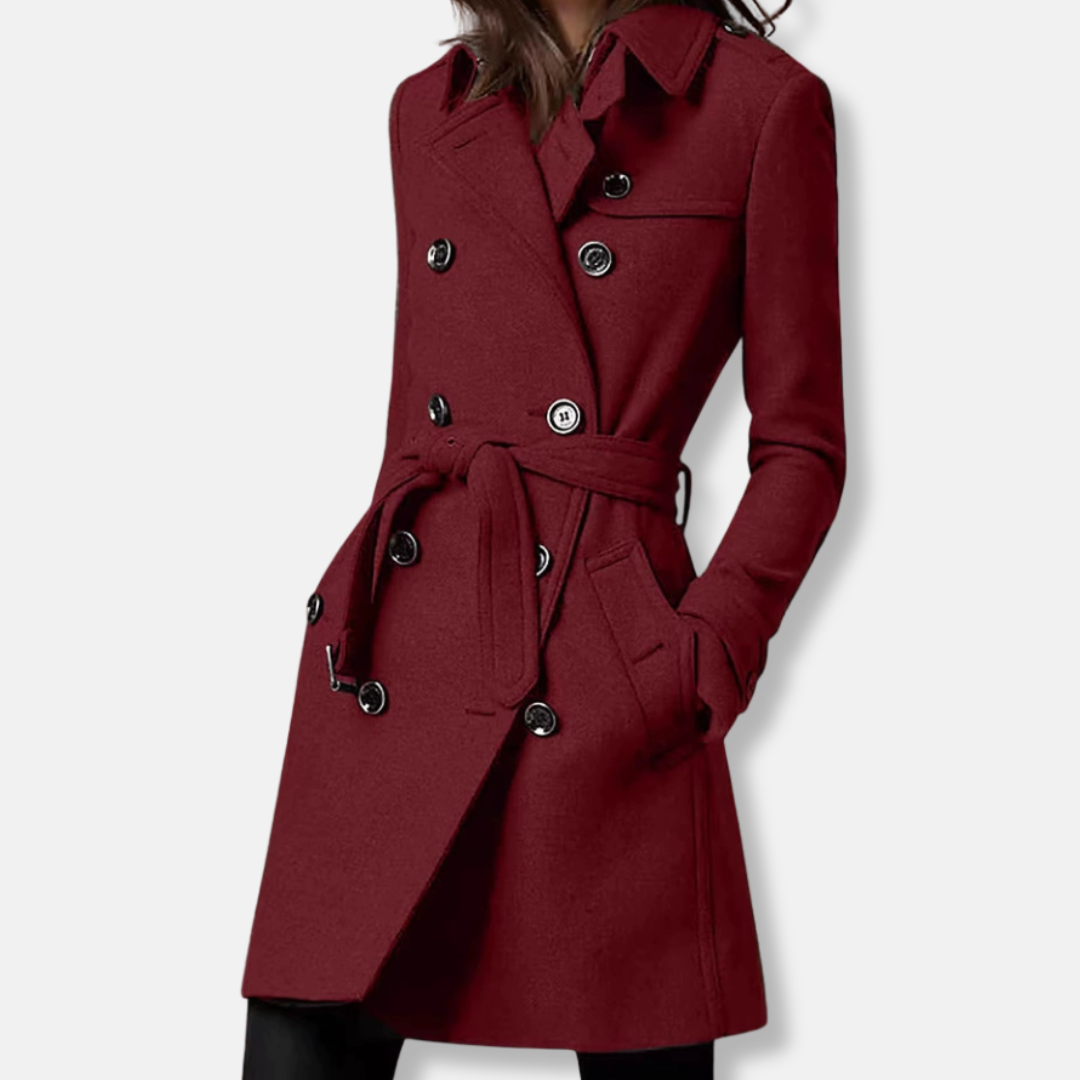 Damkappa – Slim Fit – Ullmix – Skräddarsydd Siluett – Dubbeknäppt – Midjebeltes