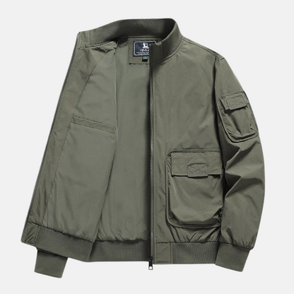 Herr Bomberjacka – Avslappnad Passform – Ribbad Krage och Muddar – Flera Fickor