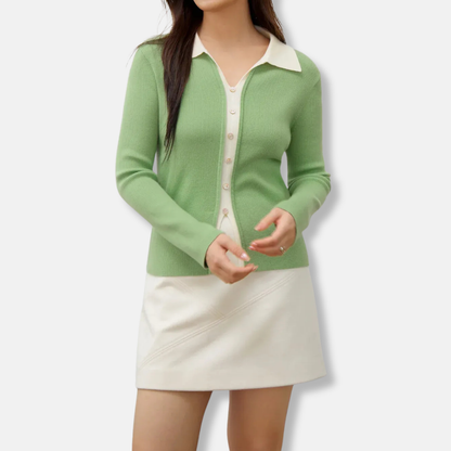 Damtröja – Långärmad Stickad – Ribbad Struktur – Slim till Normal Passform – Lager-på-lager Design