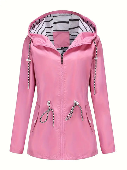 Damjacka – Vattentätt Tyg – Figursydd Passform – Justerbar Midja – Huva med Dragsko