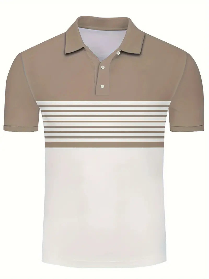 Herr Pikétröja - Randig Design - Slim Fit - Kortärmad Andas Komfort