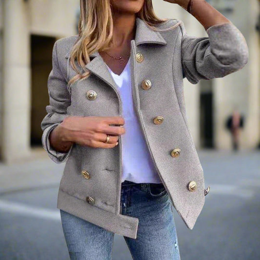 Dam Blazer - Dubbbröstad Design - Skräddarsydd Passform - Klassisk Kavaj med Gulddetaljer