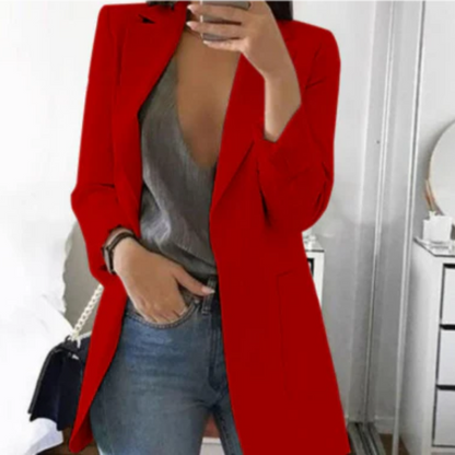 Dam Blazer – Skräddarsydd Passform – Klassisk Enkelknäppt – Kavaj med Flikfickor