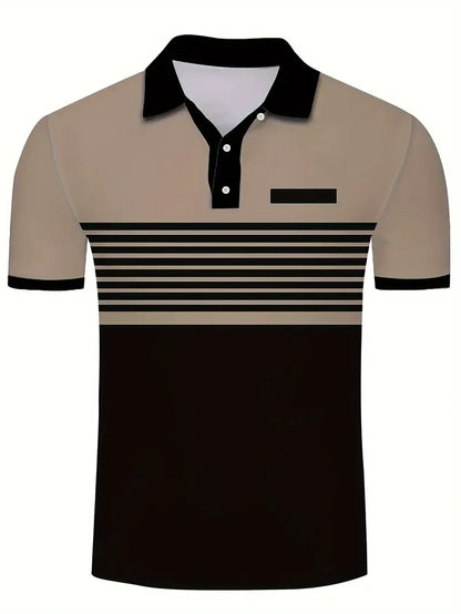 Herr Pikétröja - Randig Design - Slim Fit - Kortärmad Andas Komfort