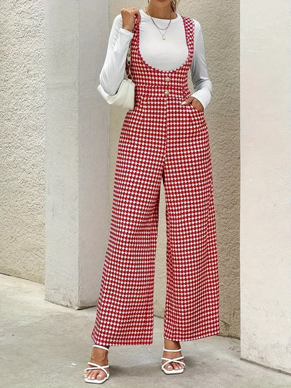 Dam Jumpsuit – Houndstooth Mönster – Vida Ben – Knappar – Figurnära Passform