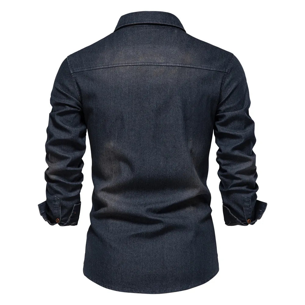 Herrskjorta - Denim - Knappar framtill - Bröstfickor - Klassisk krage