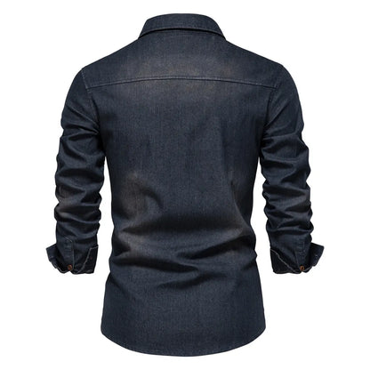Herrskjorta - Denim - Knappar framtill - Bröstfickor - Klassisk krage