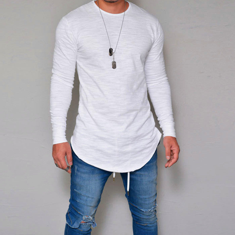 Herr T-shirt med lång ärm – Slim Fit – Rund hals – Mjuk andningsbar bomullsblandning