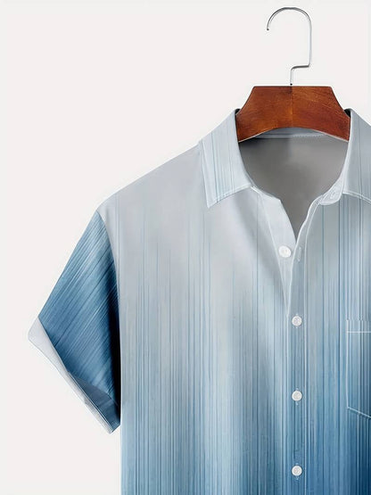 Herr Skjorta - Kortärmad Knäppning - Gradientdesign - Regular Fit - Andas Bomull