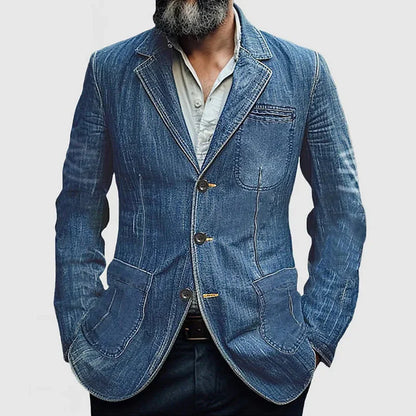 Herrkavaj – Denim – Skräddarsydd Passform – Enradig – Casual Look – Notchslag