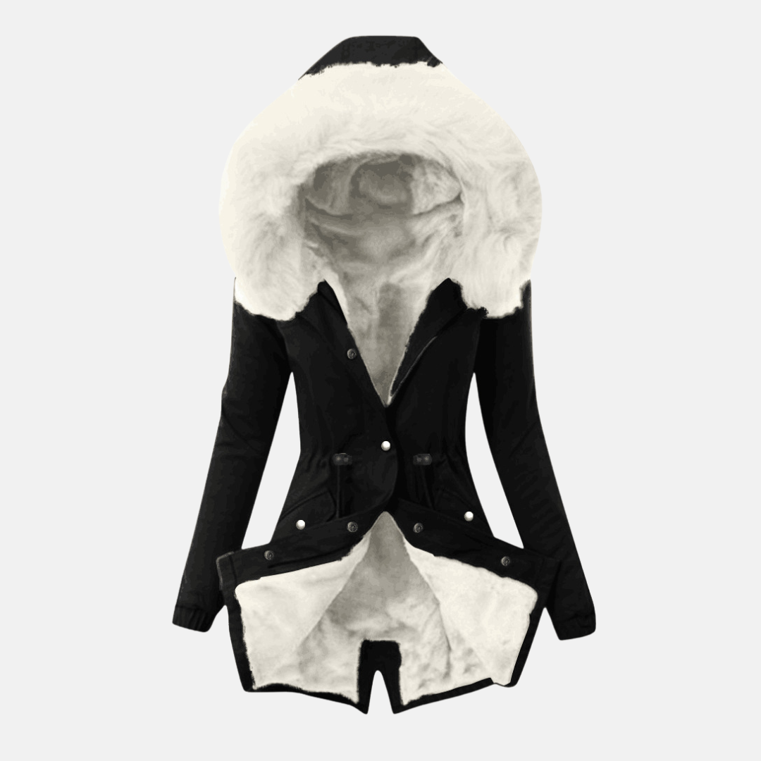 Damjacka – Slim Fit – Justerbar Midja – Mjukfodrad Huva – Medellång – Knappstängning