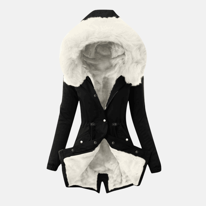 Damjacka – Slim Fit – Justerbar Midja – Mjukfodrad Huva – Medellång – Knappstängning