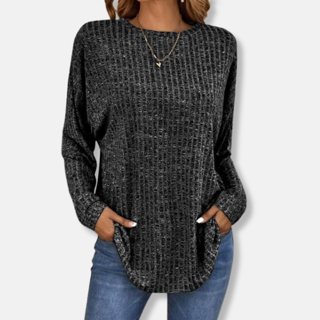 Damtröja med Långa ärmar – Avslappnad Passform – Ribbad Struktur – Rund Hals