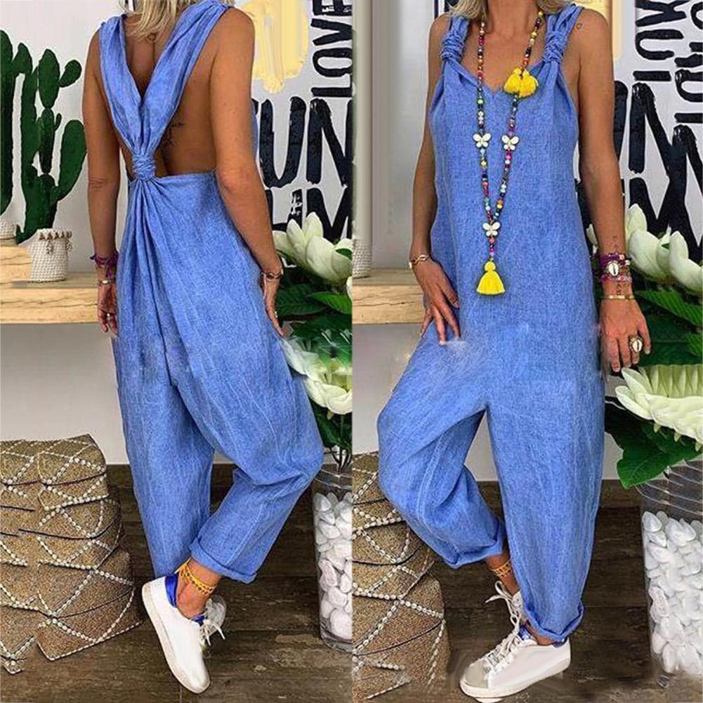 Dam Jumpsuit – Avslappnad Passform – Andningsbar Mix – Öppen Rygg – Knytband
