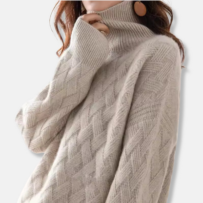 Damtröja – Oversized Passform – Ribbad Polokrage – Texturerad Stickning